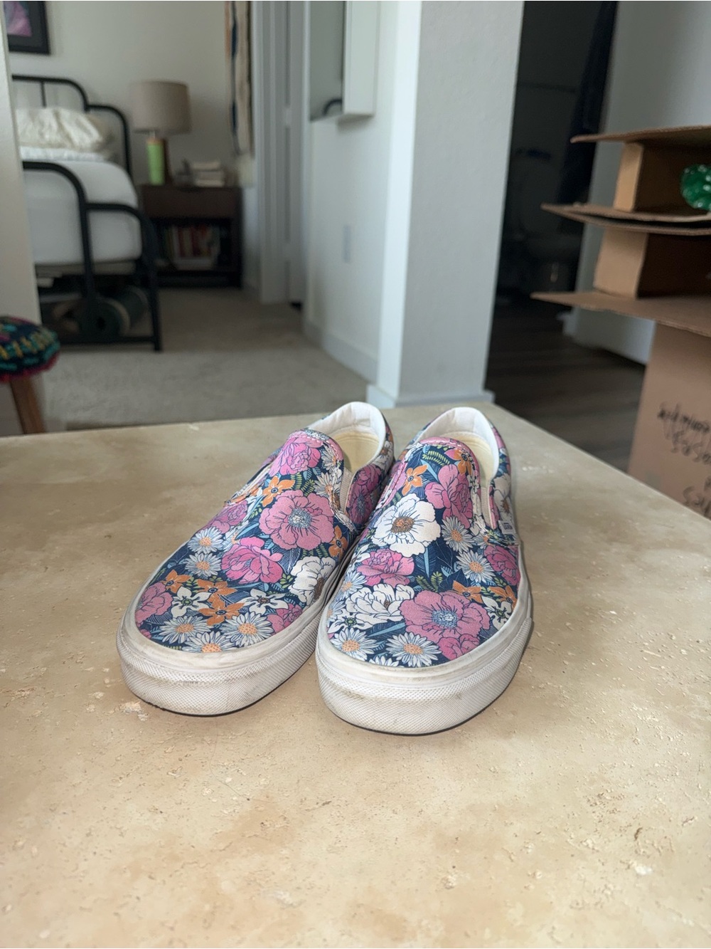 Vans Kids Floral Slip-On Sneakers in Navy, Pink & White - Picture 3 of 3